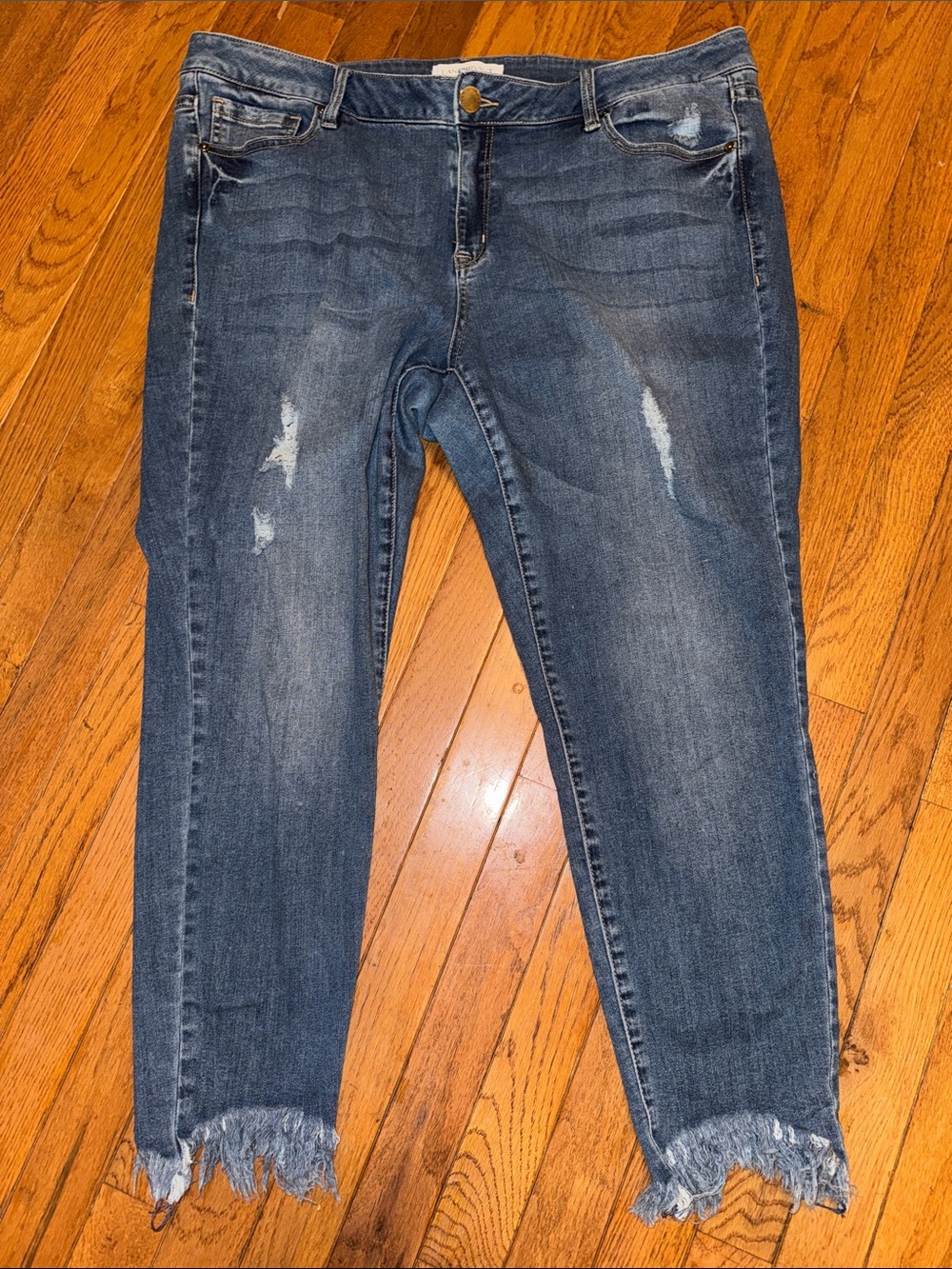 Lane Bryant Distressed Dark Blue Ankle Jeans